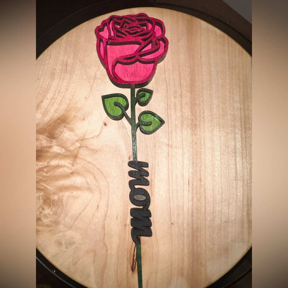 Elegant Red/Pink and Green Rose Wood Art